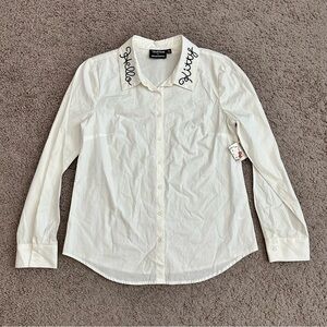 ModCloth for Hello Kitty Button Up Embroidered White Shirt Womens M